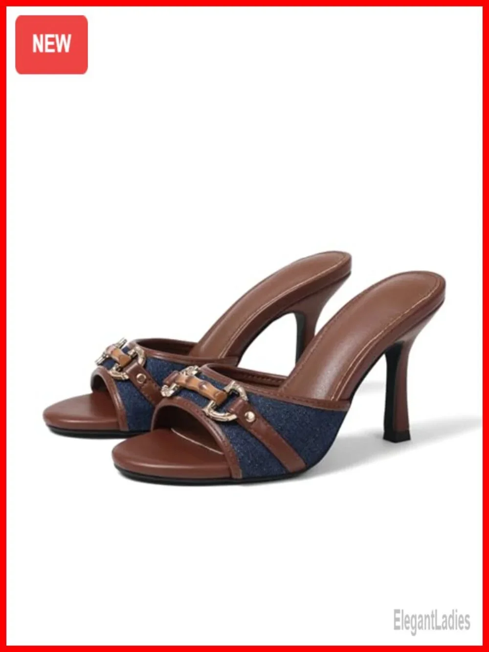 Women Open Toe Stiletto Mules Slip On Heeled Sandals Non-Slip Sole